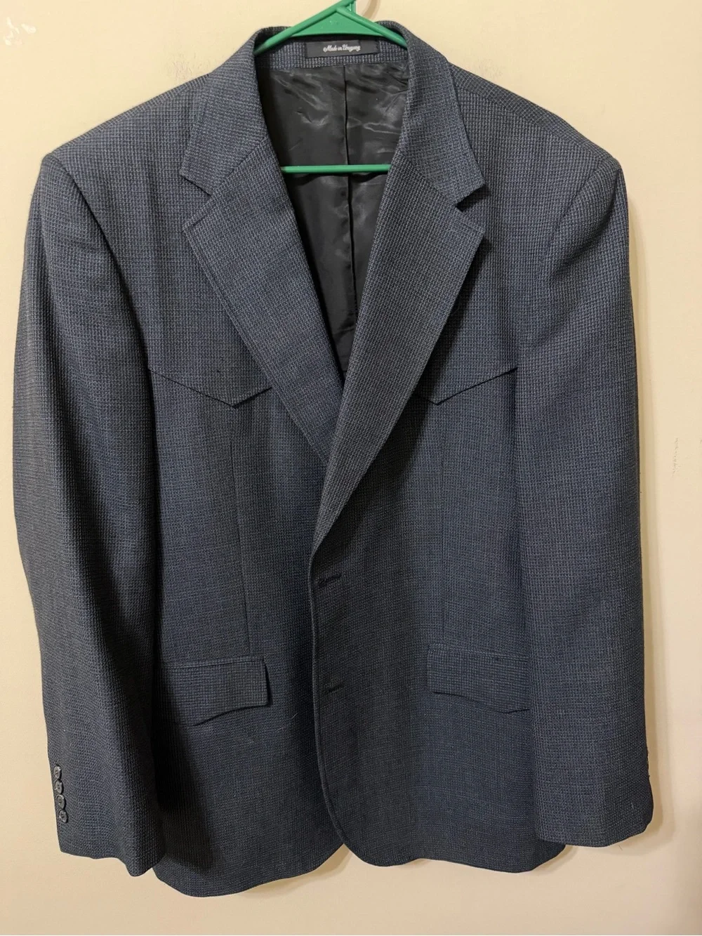 Bar WS western 46l wool/poly blend Mens Navy Textured Blazer euc vintage classic